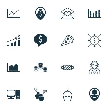 16 evrensel düzenlenebilir simgeler kümesi. Web, mobil ve App tasarım için kullanılabilir. Para, Seo beyin fırtınası, sıra grafik ve daha fazlası gibi simgeleri içerir.