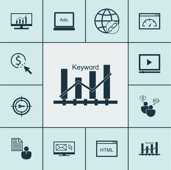 Set di icone SEO su connettività, velocità di caricamento e argomenti della newsletter. Illustrazione vettoriale modificabile. Include Pay, Matching, Code e altre icone vettoriali . — Vettoriale Stock