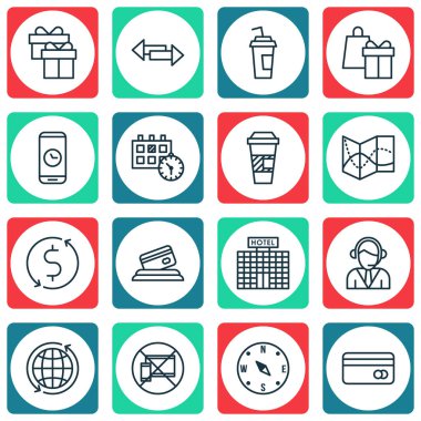 Ulaşım simgeler kümesi bulun, alışveriş ve süre konuları arayın. Düzenlenebilir vektör çizim. Küre, randevu, kutu ve daha fazla vektör simge içerir.