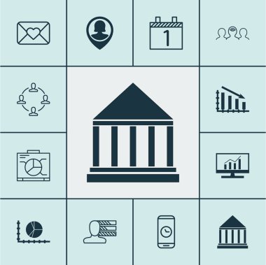 12 evrensel düzenlenebilir simgeler kümesi. Web, mobil ve App tasarım için kullanılabilir. Daire grafiği, Eğitim Merkezi, gündemi ve daha fazlası gibi simgeleri içerir.