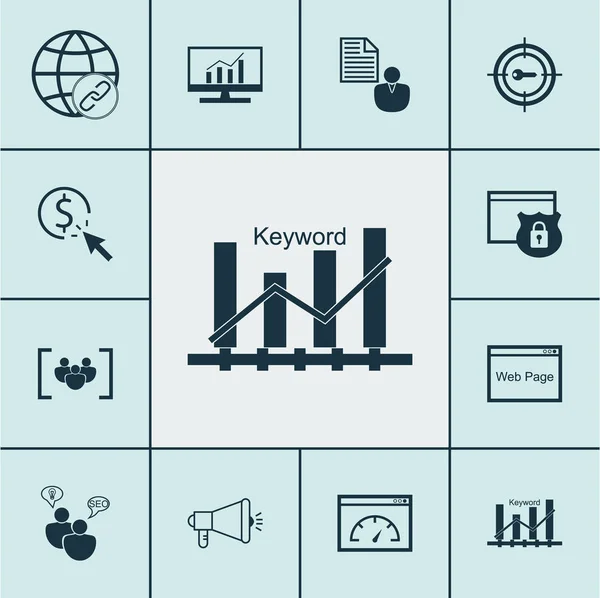 Conjunto de iconos SEO sobre marketing de palabras clave, cuestionarios y temas de seguridad. Ilustración vectorial editable. Incluye cliente, emparejamiento, por y más iconos del vector . — Archivo Imágenes Vectoriales