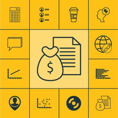 12 evrensel düzenlenebilir simgeler kümesi. Web, mobil ve App tasarım için kullanılabilir. İş başvurusunda, boş Cd, konferans ve daha fazlası gibi simgeleri içerir.