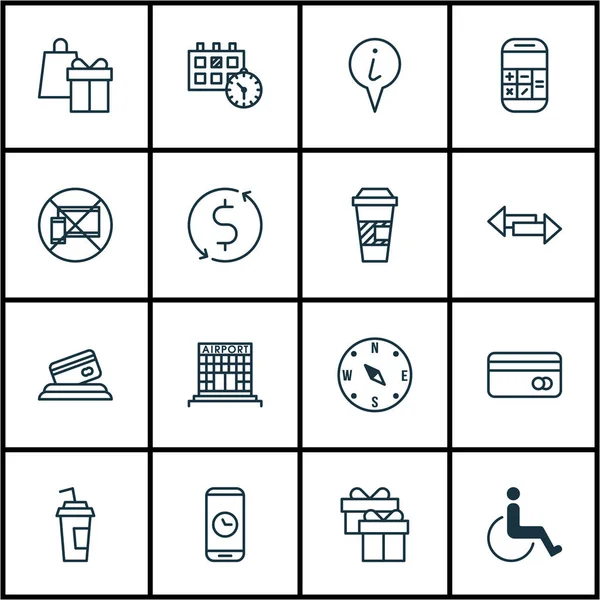 Set Of Airport Icons On Calculation, Info Pointer And Drink Cup Topics. Editable Vector Illustration. Includes Transfer, Arrows, Airport And More Vector Icons. — Stock Vector