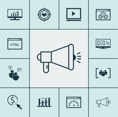 Yükleme hızı, Web sitesi performans ve Ppc konular üzerinde reklam simgeler kümesi. Düzenlenebilir vektör çizim. Danışmanlık,'ı tıklatın, sıralama ve daha fazla vektör simge içerir.