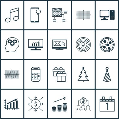 20 evrensel düzenlenebilir simgeler kümesi. Web, mobil ve App tasarım için kullanılabilir. Para, gündem, paralar büyüme ve daha fazla gibi simgeleri içerir.