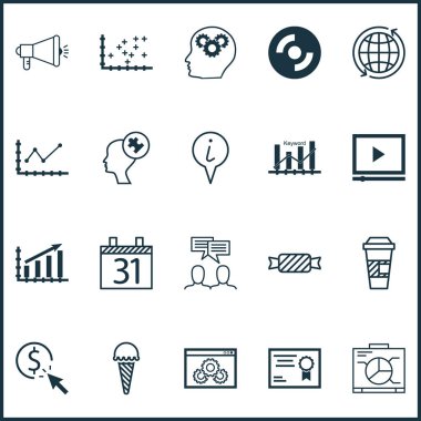 20 evrensel düzenlenebilir simgeler kümesi. Web, mobil ve App tasarım için kullanılabilir. Bilgi: işaretçi, yönetim kurulu, değişiklikleri grafik ve daha fazlası gibi simgeleri içerir.