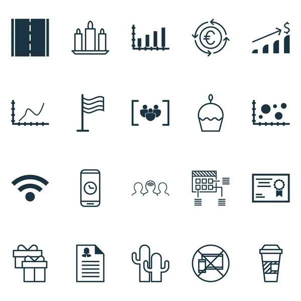 Conjunto de 20 iconos editables universales. Puede ser utilizado para el diseño web, móvil y de aplicaciones. Incluye iconos tales como Cuestionario, Pin, Cactus y más . — Vector de stock