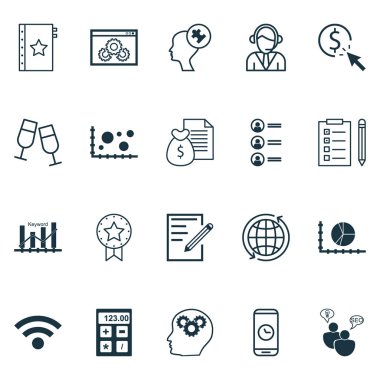 20 evrensel düzenlenebilir simgeler kümesi. Web, mobil ve App tasarım için kullanılabilir. Beyin süreci, mali, karşılaştırma ve daha fazlası gibi simgeleri içerir.