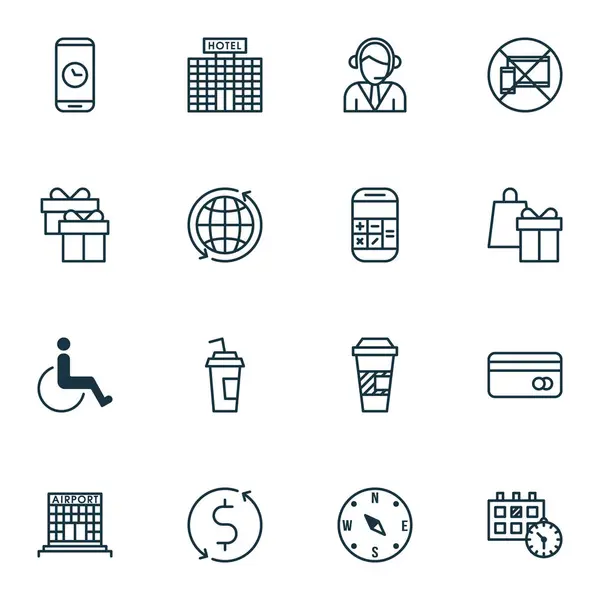 Set van luchthaven iconen op verboden mobiele Operator en luchthaven bouw onderwerpen. Bewerkbare vectorillustratie. Rekenmachine, omvat momenteel ongeveer en meer Vector Icons. — Stockvector