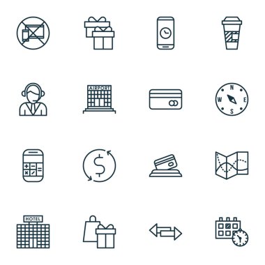 Para Trasnfer, kavşak ve randevu konularda seyahat simgeler kümesi. Düzenlenebilir vektör çizim. Kahve, Transfer, randevu ve daha fazla vektör simge içerir.