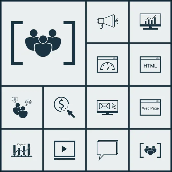 Uppsättning av reklam ikoner på lastning hastighet, mediekampanj och webbplats ämnen. Redigerbara vektorillustration. Innehåller analyser, hastighet, omfattande och mer vektor ikoner. — Stock vektor