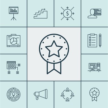 Proje Yönetimi simgeler gemide, mevcut rozet ve uyarı mektubu konular kümesi. Düzenlenebilir vektör çizim. Para, sunum, zamanlama ve daha fazla vektör simge içerir.