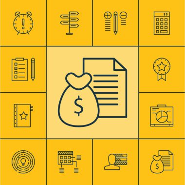 Zamanlama, rapor ve zaman yönetimi konuları proje yönetimi simgeler kümesi. Düzenlenebilir vektör çizim. Yapım, bütçe, ödül ve daha fazla vektör simge içerir.