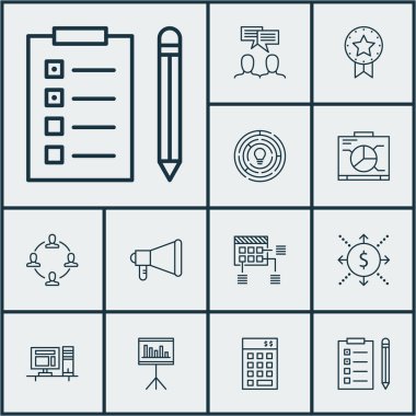 Uyarı mektubu, bilgisayar ve işbirliği konuları üzerinde proje yönetimi simgeler kümesi. Düzenlenebilir vektör çizim. Grafik, proje, ekip çalışması ve daha fazla vektör simge içerir.