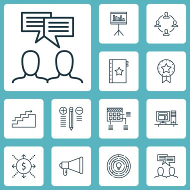 Duyuru, mevcut rozet ve bilgisayar konularda proje yönetimi simgeler kümesi. Düzenlenebilir vektör çizim. Rozet, bilgisayar, tartışma ve daha fazla vektör simge içerir.