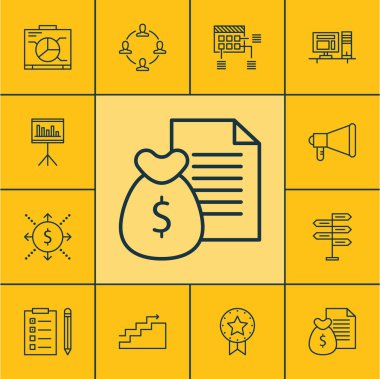 Gemide, fırsat ve büyüme konular proje yönetimi simgeler kümesi. Düzenlenebilir vektör çizim. İstatistikler, listesi, çalışma alanı ve daha fazla vektör simge içerir.