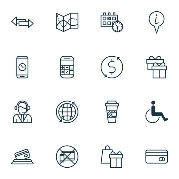 Set reizen pictogrammen op berekening, Credit Card en afspraak onderwerpen. Bewerkbare vectorillustratie. Inclusief reizen, Math, Gift en meer Vector Icons. — Stockvector