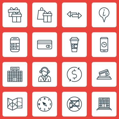 Paket servisi olan restoran kahve üzerinde seyahat simgeler kümesi alışveriş ve hesaplama konular. Düzenlenebilir vektör çizim. Matematik, kahve, paket servisi olan restoran ve daha fazla vektör simge içerir.