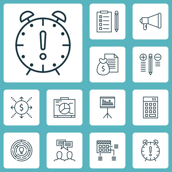 Set Of Project Management Icons On Board, Investment And Announcement Topics. Editable Vector Illustration. Includes Meeting, Investment, List And More Vector Icons. — Stock Vector