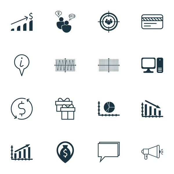 Conjunto de 16 iconos editables universales. Puede ser utilizado para el diseño web, móvil y de aplicaciones. Incluye iconos como la lluvia de ideas SEO, gráfico de círculo, grupo focal y más . — Vector de stock
