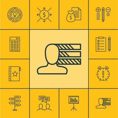 Yenilik, tartışma ve kişisel becerileri konularda proje yönetimi simgeler kümesi. Düzenlenebilir vektör çizim. Para, bütçe, yönetim ve daha fazla vektör simge içerir.