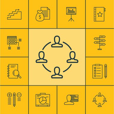 Proje Yönetimi simgeleri analizi, fırsat ve karar verme konular üzerinde ayarlayın. Düzenlenebilir vektör çizim. Görev, takım, yönetim ve daha fazla vektör simge içerir.