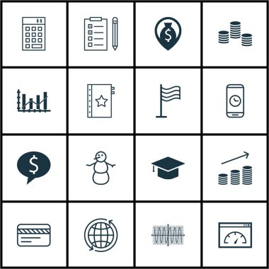 16 evrensel düzenlenebilir simgeler kümesi. Web, mobil ve App tasarım için kullanılabilir. Banka kartı, para, yükleme hızı ve daha fazlası gibi simgeleri içerir.