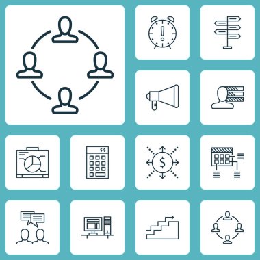 Yatırım, para ve zamanlama konularda proje yönetimi simgeler kümesi. Düzenlenebilir vektör çizim. Nakit, yapma, tartışma ve daha fazla vektör simge içerir.