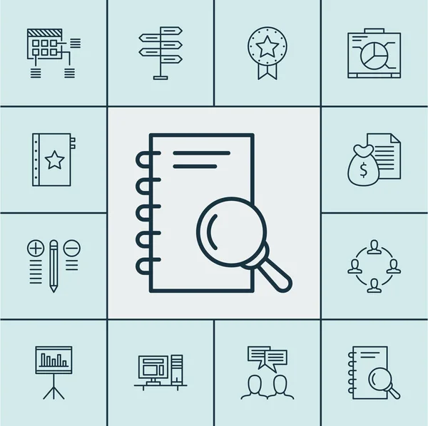 Set de icoane de management de proiect pe subiecte de raport, consiliu și calculator. Ilustrație vectorială editabilă. Include raport, premiu, colaborare și mai multe icoane vectoriale . — Vector de stoc