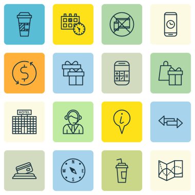 Ayarla simgeler otel inşaatı üzerinde seyahat, bulun ve içki Kupası konular. Düzenlenebilir vektör çizim. Cep, telefon, aygıt ve daha fazla vektör simge içerir.