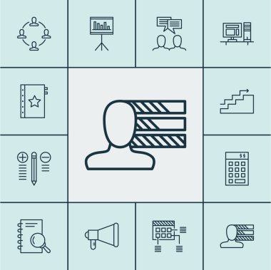 Büyüme, garanti ve kişisel becerileri konular proje yönetimi simgeler kümesi. Düzenlenebilir vektör çizim. Analizi, proje, duyuru ve daha fazla vektör simge içerir.