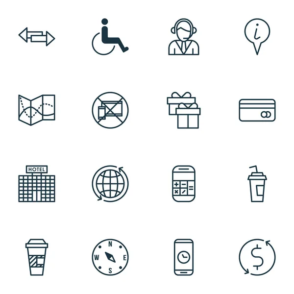 Set di icone di viaggio su accessibilità, operatore e argomenti presenti. Illustrazione vettoriale modificabile. Include strada, frecce, direzione e più icone vettoriali . — Vettoriale Stock