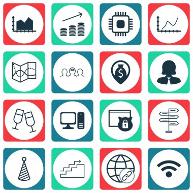 16 evrensel düzenlenebilir simgeler kümesi. Web, mobil ve App tasarım için kullanılabilir. Chip, masaüstü bilgisayar, büyüme ve daha fazlası gibi simgeleri içerir.