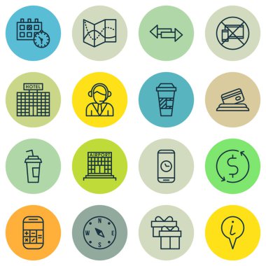 Randevu, bugünü ve çağrı süresi konular üzerinde Havaalanı simgeler kümesi. Düzenlenebilir vektör çizim. Havaalanı, yönü, yol ve daha fazla vektör simge içerir.