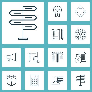 Proje Yönetimi simgeleri analizi, fırsat ve karar verme konular üzerinde ayarlayın. Düzenlenebilir vektör çizim. Duyuru, promosyon, çözüm ve daha fazla vektör simge içerir.