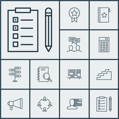 Büyüme, Kişisel Beceri ve bilgisayar konuları üzerinde proje yönetimi simgeler kümesi. Düzenlenebilir vektör çizim. Ödülü, karar, garanti ve daha fazla vektör simge içerir.