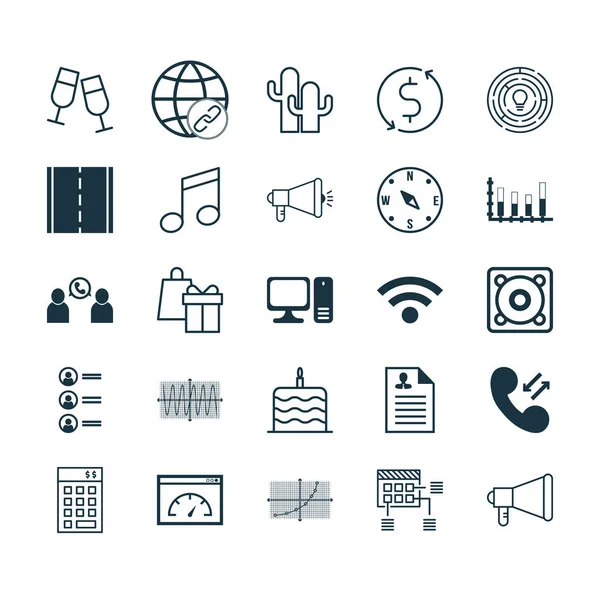 Set de 25 iconos editables universales. Puede ser utilizado para el diseño web, móvil y de aplicaciones. Incluye iconos tales como computadora de escritorio, Curriculum Vitae, Conferencia telefónica y más . — Vector de stock