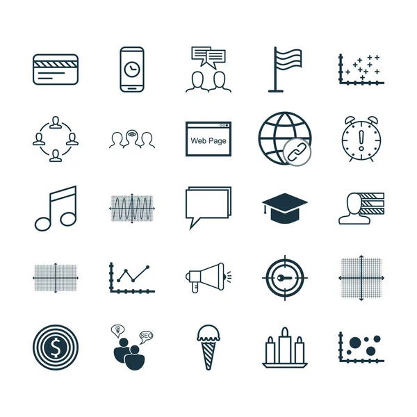 Set de 25 iconos editables universales. Puede ser utilizado para el diseño web, móvil y de aplicaciones. Incluye iconos tales como discusión, comida congelada, graduación y más . — Vector de stock