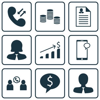 Para, iş kadını ve başarılı yatırım konuları insan kaynakları simgeler kümesi. Düzenlenebilir vektör çizim. Fikir, erkek, artış ve daha fazla vektör simge içerir.