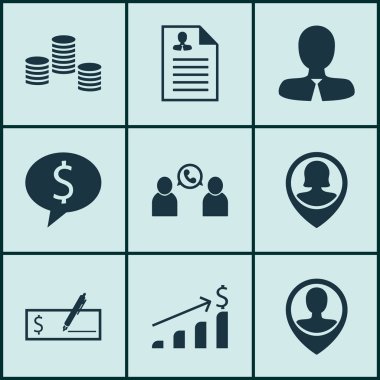 Para, başarılı yatırım ve PIN çalışan konularda insan kaynakları simgeler kümesi. Düzenlenebilir vektör çizim. Tartışma, erkek, telefon ve daha fazla vektör simge içerir.