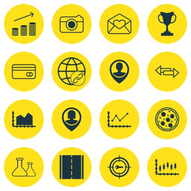 16 evrensel düzenlenebilir simgeler kümesi. Web, mobil ve App tasarım için kullanılabilir. Street, Pizza yemek, tebrik e-posta ve daha fazlası gibi simgeleri içerir.