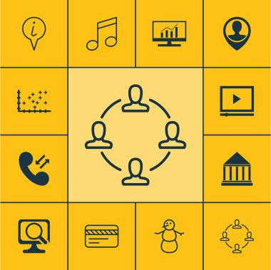 12 evrensel düzenlenebilir simgeler kümesi. Web, mobil ve App tasarım için kullanılabilir. Dizüstü bilgisayar gibi simgeleri arsa diyagramı, çalışanın konumu ve daha fazlasını içerir.