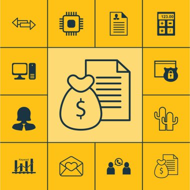 12 evrensel düzenlenebilir simgeler kümesi. Web, mobil ve App tasarım için kullanılabilir. Telefon konferans, e-posta, kaktüsler ve daha fazla tebrik gibi simgeleri içerir.