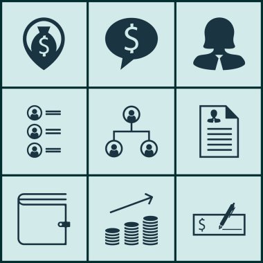 İş başvuruları, iş kadını ve para gezinti konularda Yönetim simgeler kümesi. Düzenlenebilir vektör çizim. Örgüt, banka, kadın ve daha fazla vektör simge içerir.