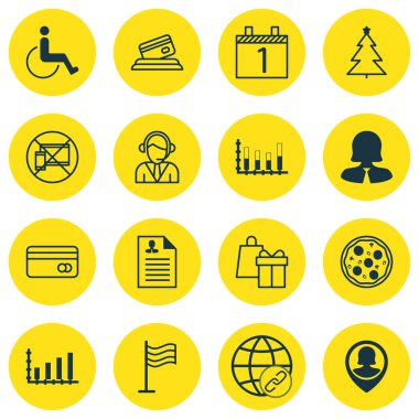 16 evrensel düzenlenebilir simgeler kümesi. Web, mobil ve App tasarım için kullanılabilir. Gündem, Pizza yemek, Dynamics ve daha fazlası gibi simgeleri içerir.