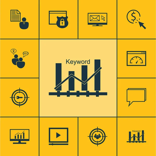 Ensemble d'icônes SEO sur SEO remue-méninges, Optimisation des mots-clés et Mots-clés de marketing Sujets. Illustration vectorielle modifiable. Inclut en ligne, dynamique, mot-clé et plus d'icônes vectorielles . — Image vectorielle