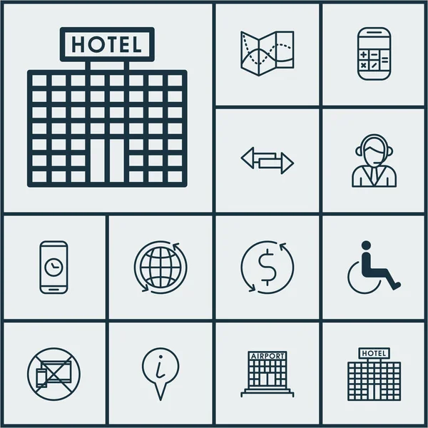 Set Of Transportation Icons On Calculation, Hotel Construction And Forbidden Mobile Topics. Editable Vector Illustration. Includes Dollar, Time, Travel And More Vector Icons. — Stock Vector