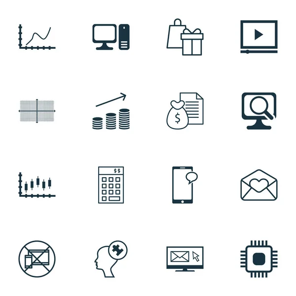 Set Of 16 Universal Editable Icons. Can Be Used For Web, Mobile And App Design. Includes Icons Such As Investment, Square Diagram, Desktop Computer And More. Stock Vector