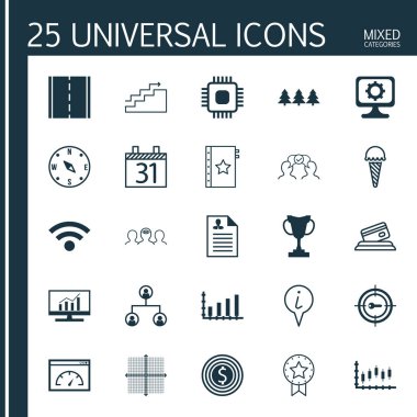 25 evrensel düzenlenebilir simgeler kümesi. Web, mobil ve App tasarım için kullanılabilir. Grafik kılavuz, turnuva, mevcut rozet ve daha fazlası gibi simgeleri içerir.