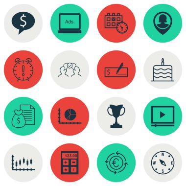 16 evrensel düzenlenebilir simgeler kümesi. Web, mobil ve App tasarım için kullanılabilir. PIN çalışan, bankacilik, randevu ve daha fazlası gibi simgeleri içerir.